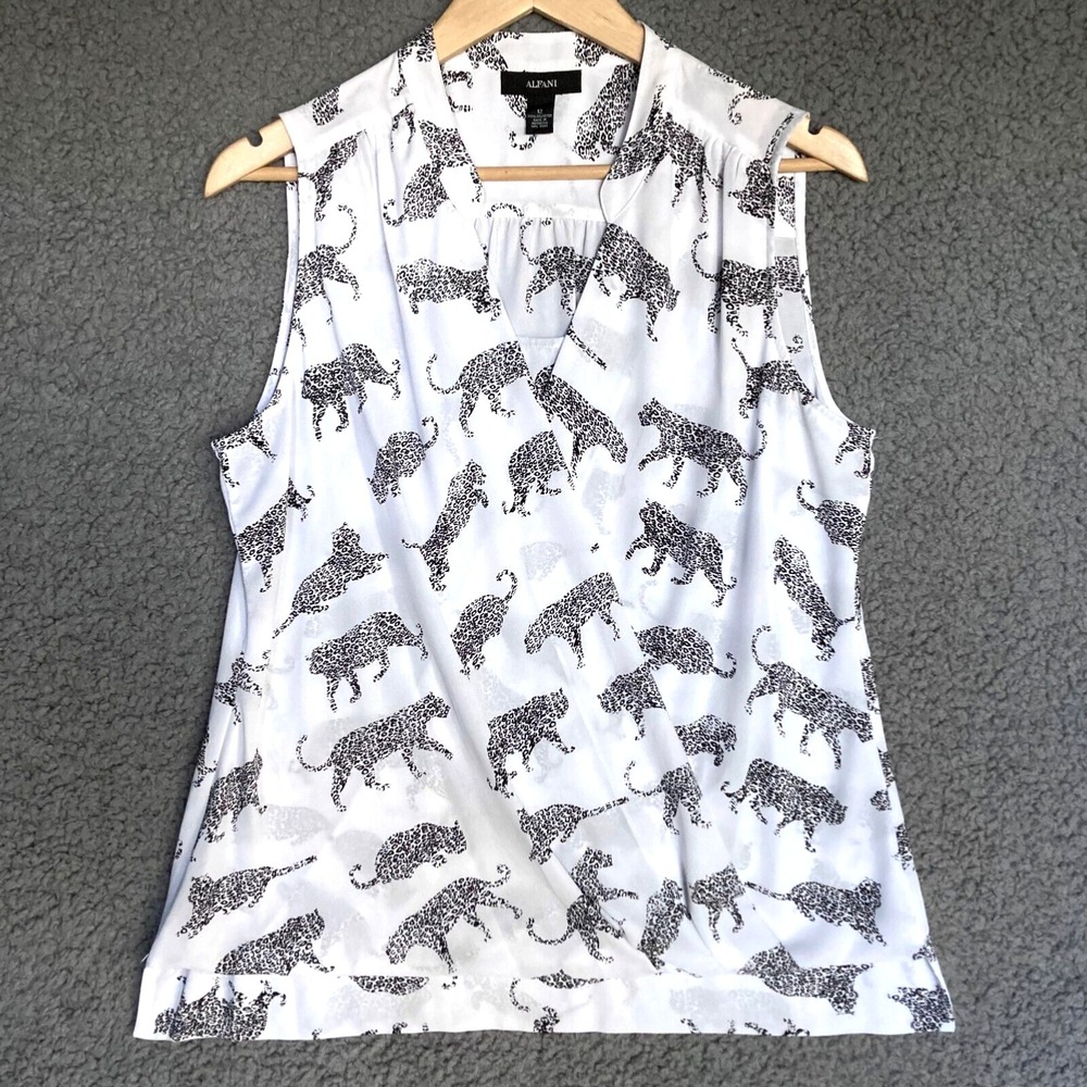 Alfani Cat Lovers Wrap White Black Cheetah Sleeveless‎ Chiffon Top Womens 12